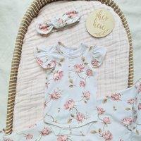Minky Myles Girl's Newborn Baby Floral Bodysuit With Frill Sleeve in White | Size: 0-1 m