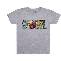 Marvel Logo Characters Kids T-Shirt, Athletic Heather in Grey | Size: 9-11 Years