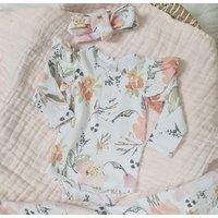 Minky Myles Girl's Newborn Baby Floral Bodysuit With Frill Long Sleeve in White | Size: 0-3 m