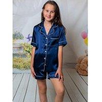 Lulabay Personalised Satin Short Pyjamas in Navy | Size: 1-2 Years