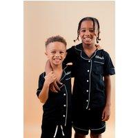 Lulabay Personalised Jersey Short Pyjamas in Black | Size: 5-6 Years