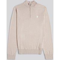 U.S. POLO ASSN. Men's Cotton Funnel Neck 1/4 Zip Knit in Natural | Size: Small