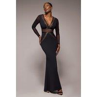 Goddiva Women's Front Crossover Lurex Split Maxi Dress in Black | Size: 14