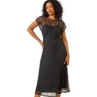 Roman Women's Petite Lace Stretch Midi Dress in Black | Size: 10