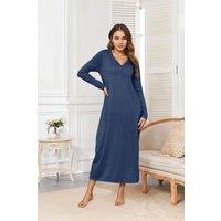 MODISHION Women's Long Sleeve V-neck Nightdress With Pockets in Blue | Size: Small