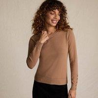 Lands' End Women's Button Cuff Silk Touch Crew Neck Sweater in Light Brown | Size: 8