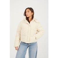 Brave Soul Women's Jumbo Cord Hooded Puffer Jacket in Cream | Size: 14
