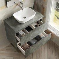 Banyetti Vatilla 800mm Wall Hung Vanity Unit with Matching Worktop - Cemento Grey
