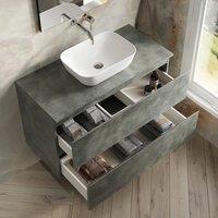 Banyetti Vatilla 1000mm Wall Hung Vanity Unit with Matching Worktop-Cemento Grey