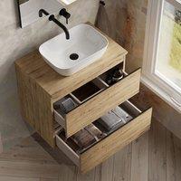Banyetti Vatilla 700mm Wall Hung Vanity Unit with Matching Worktop - Ostippo Oak in Light Oak