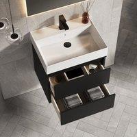 Banyetti Venti 600mm Wall Hung Vanity Unit with Veneto 1 Tap Hole Basin - Matt Black