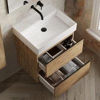 Banyetti Vatilla 600mm Wall Hung Vanity Unit with Veneto No Tap Hole Basin - Ostippo Oak in Light Oak