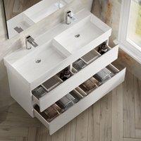 Banyetti Vatilla 1200mm Wall Hung Vanity Unit with Veneto 2 Tap Hole Basin - Gloss White