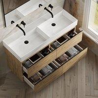 Banyetti Vatilla 1200mm Wall Hung Vanity Unit with Veneto No Tap Hole Basin - Ostippo Oak in Light Oak