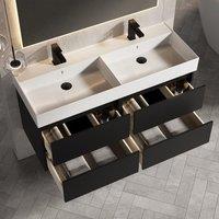 Banyetti Venti 1200mm Wall Hung Vanity Unit with Veneto 2 Tap Hole Basin - Matt Black
