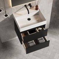 Banyetti Venti 600mm Wall Hung Vanity Unit with Veneto No Tap Hole Basin - Matt Black