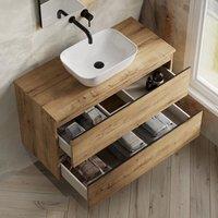 Banyetti Vatilla 1000mm Wall Hung Vanity Unit with Matching Worktop - Ostippo Oak in Light Oak