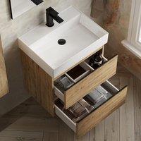 Banyetti Vatilla 600mm Wall Hung Vanity Unit with Veneto 1 Tap Hole Basin - Ostippo Oak in Light Oak
