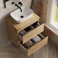 Banyetti Vatilla 600mm Wall Hung Vanity Unit with Matching Worktop - Ostippo Oak in Light Oak