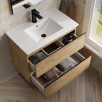 Banyetti Vatilla 800mm Wall Hung Vanity Unit with Lira Basin - Ostippo Oak in Light Oak