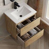 Banyetti Vatilla 600mm Wall Hung Vanity Unit with Lira Basin - Ostippo Oak in Light Oak