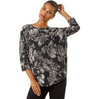Roman Women's Floral Puff Print Stretch Top in Black | Size: 12