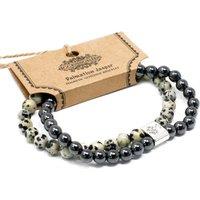 KDMD Women's Magnetic Gemstone Bracelet - Dalmation Jasper in White