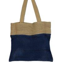 KDMD Women's Pure Soft Jute & Cotton Mesh Bag - Denim in Blue