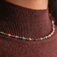 The Colourful Aura Women's Multicolour Adjustable Evil Eye Turkish Boho Devil Eye Protection Necklace in Gold | Size: 16 inches