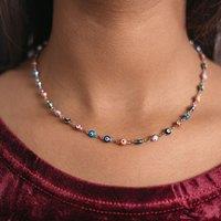 The Colourful Aura Women's Multicolour Adjustable Evil Eye Turkish Boho Devil Eye Protection Necklace in Silver | Size: 16 inches