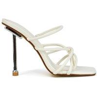 XY London Women's 'Raelynn' Strappy Square Toe Metallic Stiletto High Heels in White | Size: 4