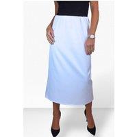 Paulo Due Women's Midi Maxi Matte Satin Skirt Elasticated Waist in White | Size: 14