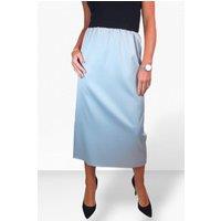 Paulo Due Women's Midi Maxi Matte Satin Skirt Elasticated Waist in Silver | Size: 16