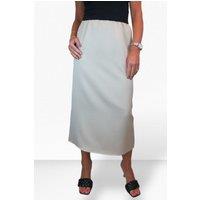 Paulo Due Women's Midi Maxi Matte Satin Skirt Elasticated Waist in Beige | Size: 14