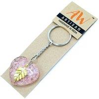 KDMD Women's Orgonite Power Keyring - Rose Quartz Heearts Golden Leaf in Pink
