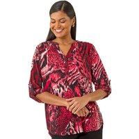 Roman Women's Animal Puff Print Stretch Shirt in Red | Size: 12