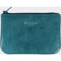 Assots London Women's Poppy' Full Grain Leather Zip Top Coin Purse in Blue