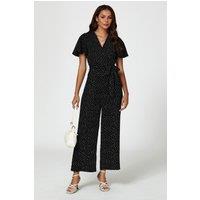 FS Collection Women's Dot Print Wrap Top Jumpsuit In Black | Size: XS