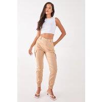 Pink Vanilla Women's PU Cuffed Cargo Trousers in Stone | Size: 6