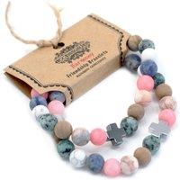 KDMD Women's Set of 2 Gemstones Friendship Bracelets - Harmony - Rainbow Gemstones