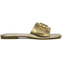 XY London Women's 'Inez' Square Toe Slip On Strappy Flat Sandals With Buckle in Metallic Gold | Size: 5