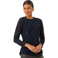 Roman Women's Flock Mesh Textured Top in Navy | Size: 18