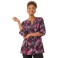 Roman Women's Abstract Animal Print Pintuck Shirt in Pink | Size: 18