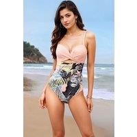 MODISHION Women's Chic Twist Front One-Piece Swimsuit in Pink | Size: 3XL