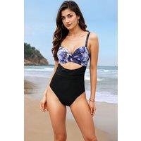 MODISHION Women's Chic Twist Front One-Piece Swimsuit in Purple | Size: XL