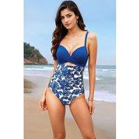 MODISHION Women's Chic Twist Front One-Piece Swimsuit in Blue | Size: 2XL