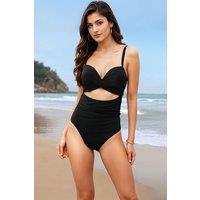 MODISHION Women's Chic Twist Front One-Piece Swimsuit in Black | Size: 3XL