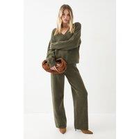 MissPap Women's Knitted Wide Leg Trousers in Khaki | Size: Medium