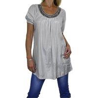 Paulo Due Women's Short Sleeve Shimmery Tunic Top in Silver | Size: S/M