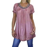 Paulo Due Women's Short Sleeve Shimmery Tunic Top in Pink | Size: S/M
